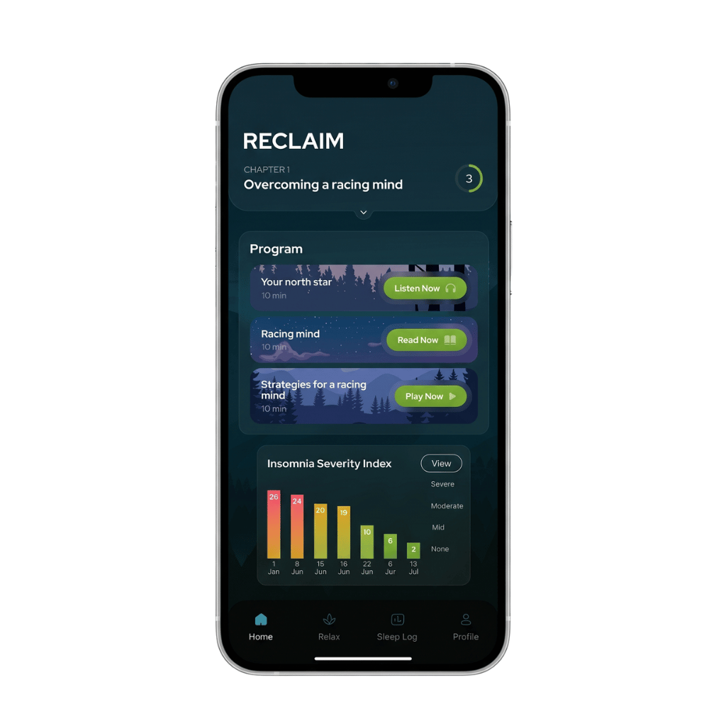 The Reclaim app home screen showing tonight's guided sessions